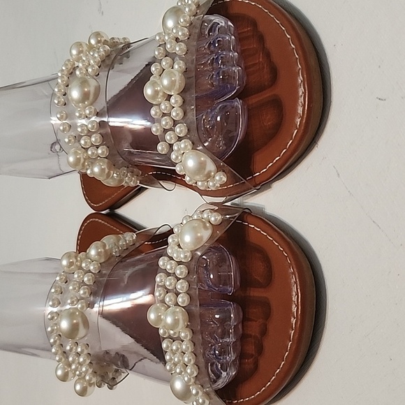 Pearl Embellished Clear Sandals, Size 43/11.5 - Picture 5 of 10
